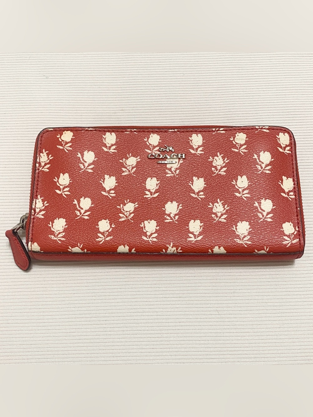 Coach Carmine Red & White Flower Leather Wallet